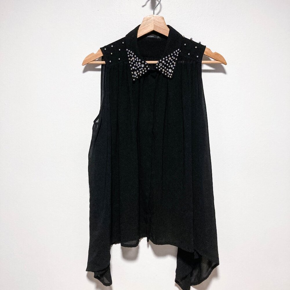 VERO MODA Jewel Collar Button-up Sleeveless Sheer Shirt